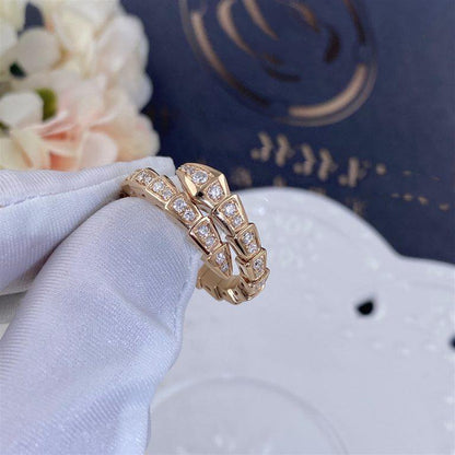 [⭐Mirelle]SERPENTI RING PINK GOLD DIAMOND PAVED 4MM
