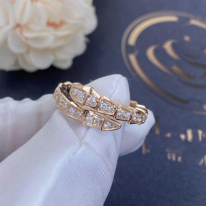 [⭐Mirelle]SERPENTI RING PINK GOLD DIAMOND PAVED 4MM