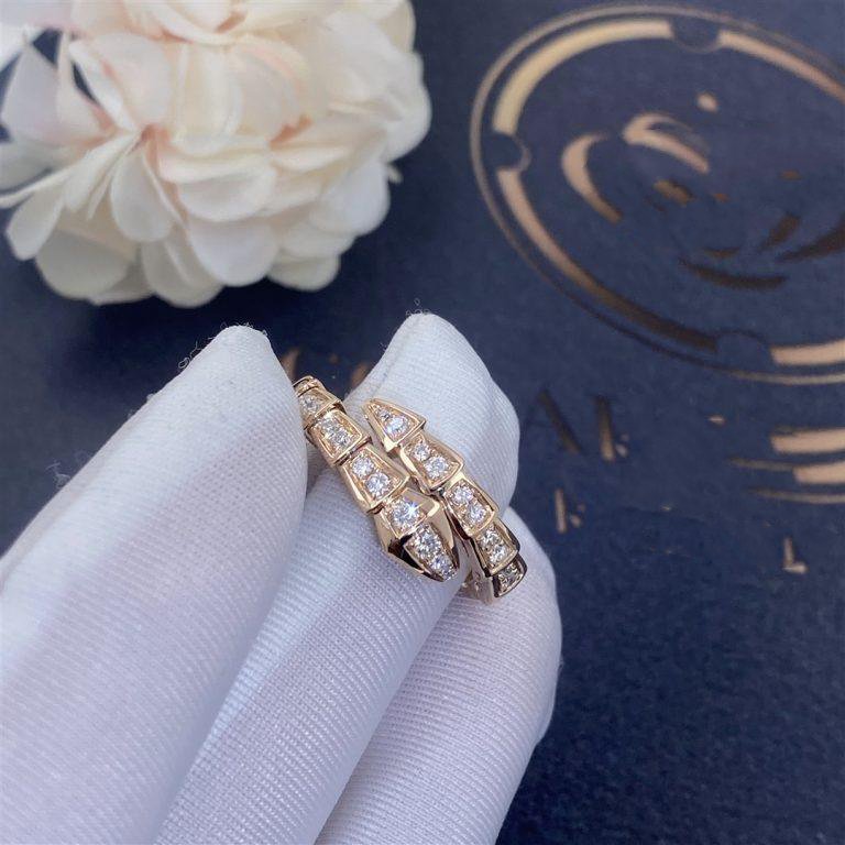 [⭐Mirelle]SERPENTI RING PINK GOLD DIAMOND PAVED 4MM