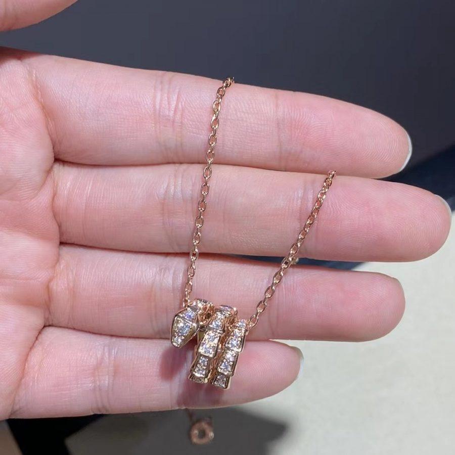 [⭐Mirelle]SERPENTI PINK GOLD NECKLACE DOUBLE RING DIAMOND