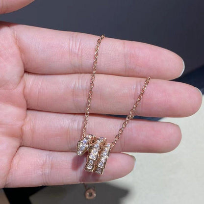 [⭐Mirelle]SERPENTI PINK GOLD NECKLACE DOUBLE RING DIAMOND