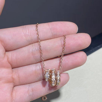 [⭐Mirelle]SERPENTI PINK GOLD NECKLACE DOUBLE RING DIAMOND
