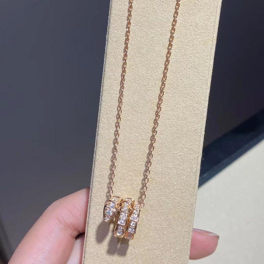 [⭐Mirelle]SERPENTI PINK GOLD NECKLACE DOUBLE RING DIAMOND