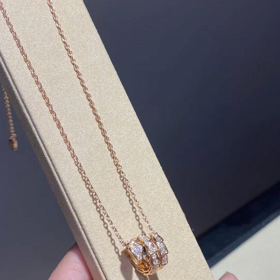[⭐Mirelle]SERPENTI PINK GOLD NECKLACE DOUBLE RING DIAMOND