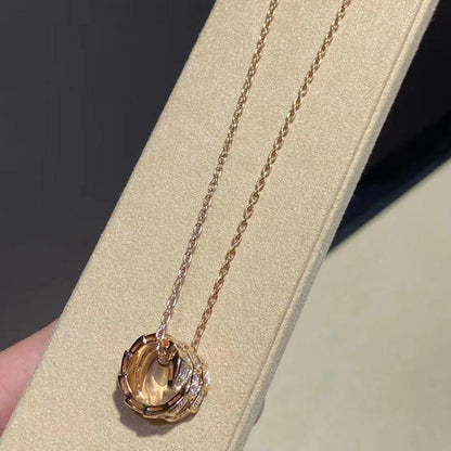 [⭐Mirelle]SERPENTI PINK GOLD NECKLACE DOUBLE RING DIAMOND