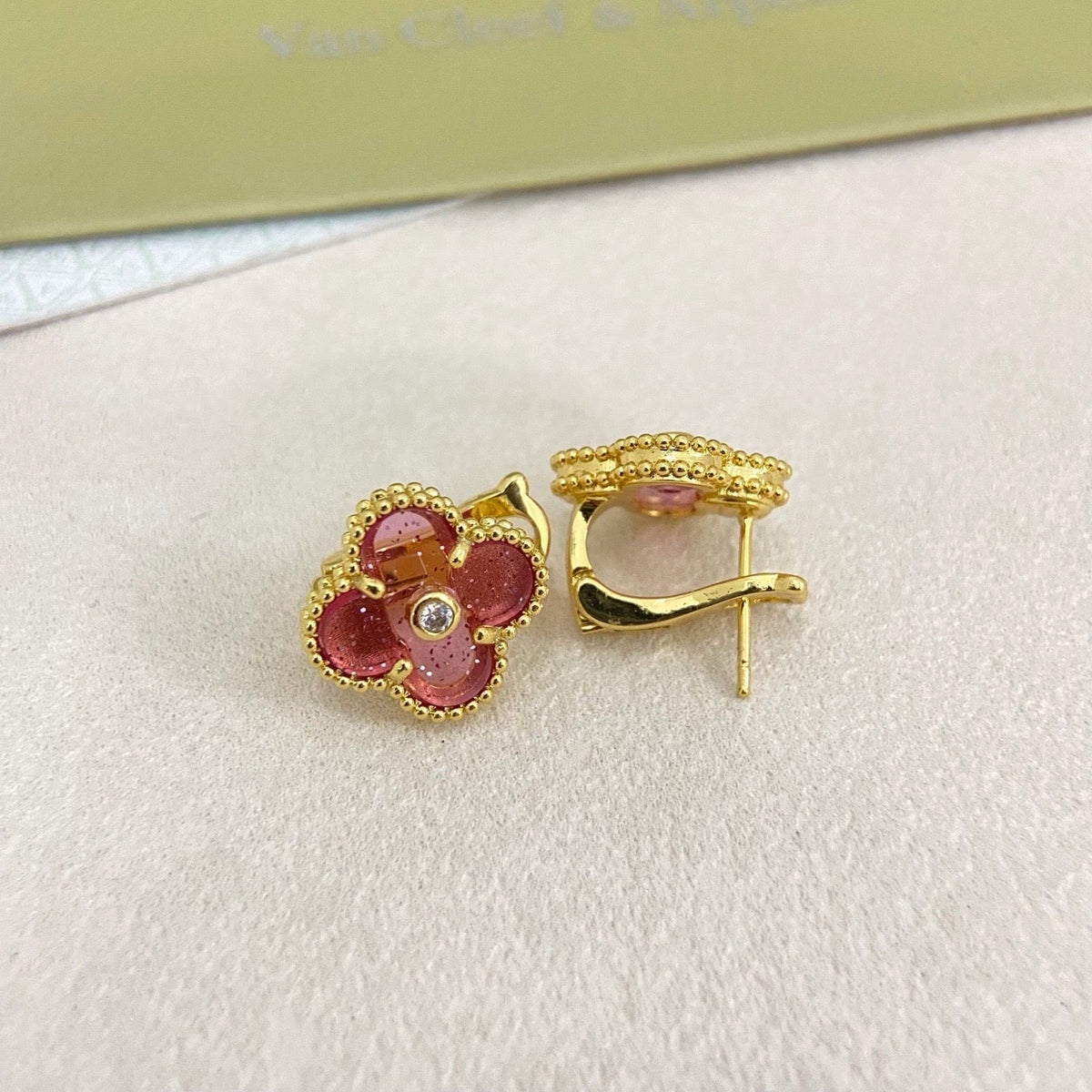 [⭐Mirelle]2026 NEW  CLOVER 1 MOTIFPINK ENAMEL STUD EARRINGS WITH DIAMONDS2