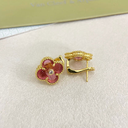 [⭐Mirelle]2026 NEW  CLOVER 1 MOTIFPINK ENAMEL STUD EARRINGS WITH DIAMONDS2