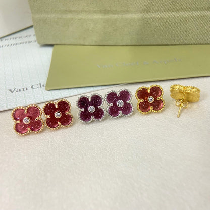 [⭐Mirelle]2026 NEW  CLOVER 1 MOTIFPINK ENAMEL STUD EARRINGS WITH DIAMONDS