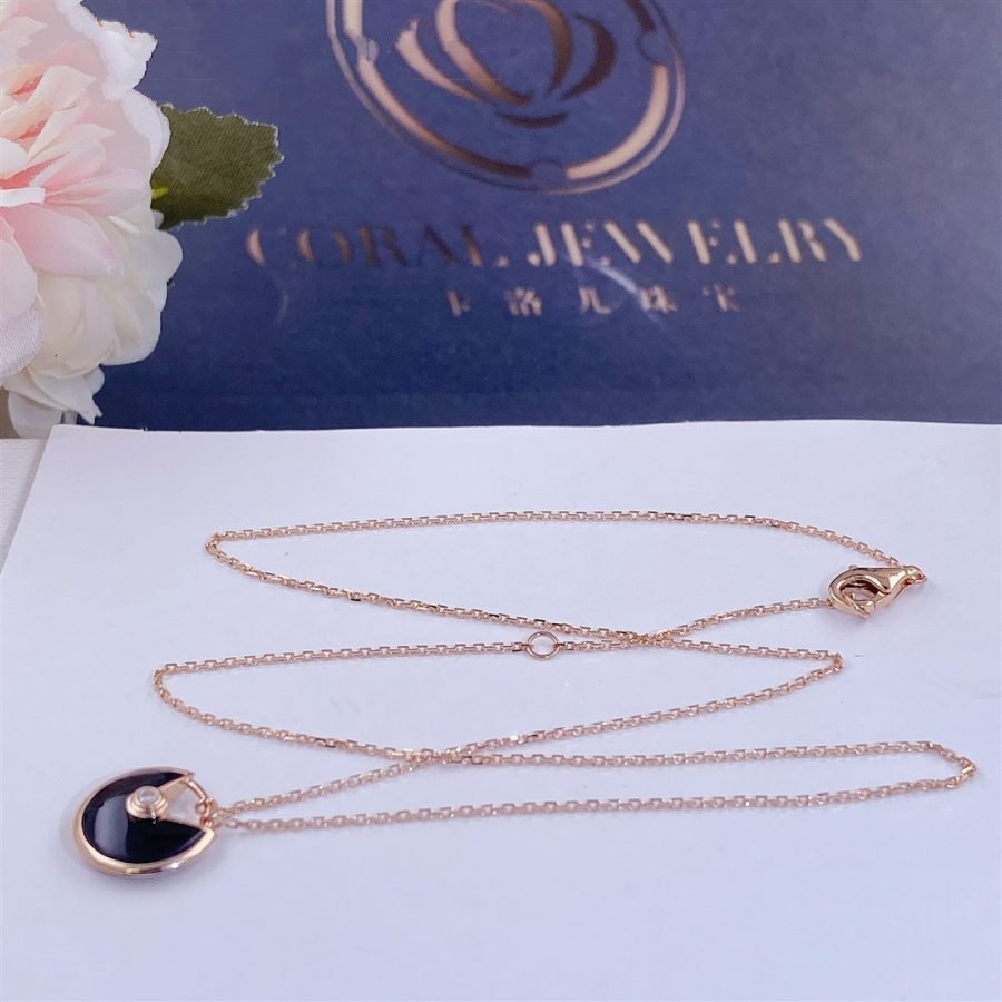 [⭐Mirelle]AMULETTE ROSE GOLD ONYX NECKLACE