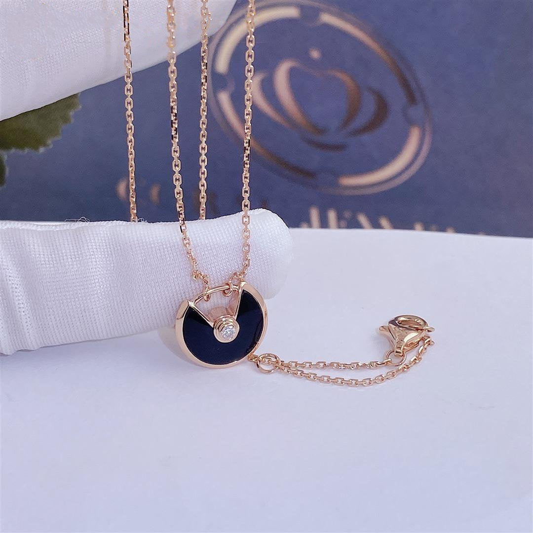 [⭐Mirelle]AMULETTE ROSE GOLD ONYX NECKLACE