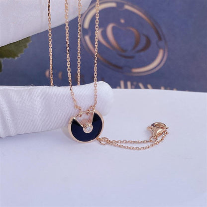 [⭐Mirelle]AMULETTE ROSE GOLD ONYX NECKLACE