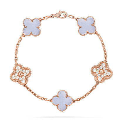 [⭐Mirelle] CLOVER 5 MOTIF PURPLE CHALCEDONY BRACELET COLLECTION