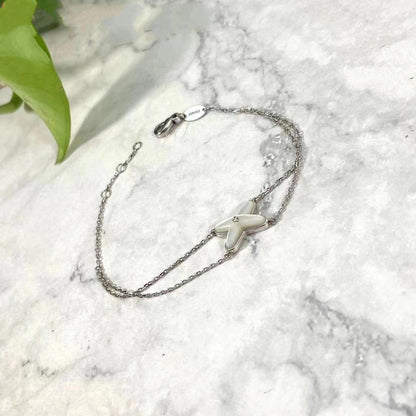 [⭐Mirelle]JEUX BRACELET WHITE MOP SILVER 1 DIAMOND