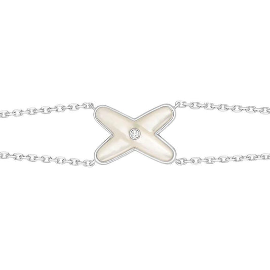 [⭐Mirelle]JEUX BRACELET WHITE MOP SILVER 1 DIAMOND