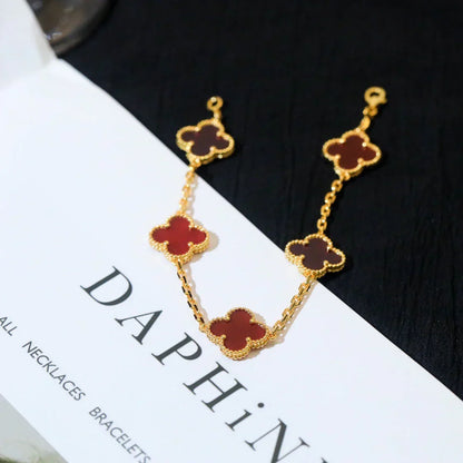 [⭐Mirelle] CLOVER 5 MOTIF RED CORNELIAN BRACELET COLLECTION