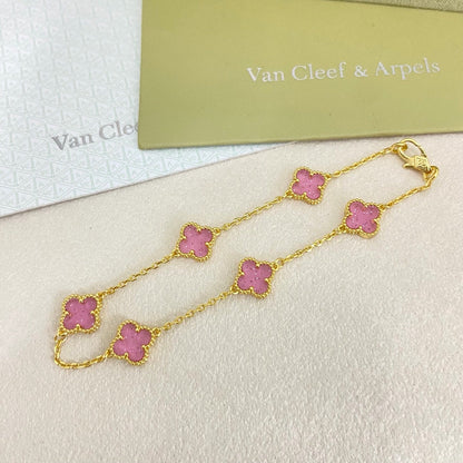 [⭐Mirelle]2026 NEW CLOVER 6 MOTIF BUBBLE PINK ENAMEL BRACELET