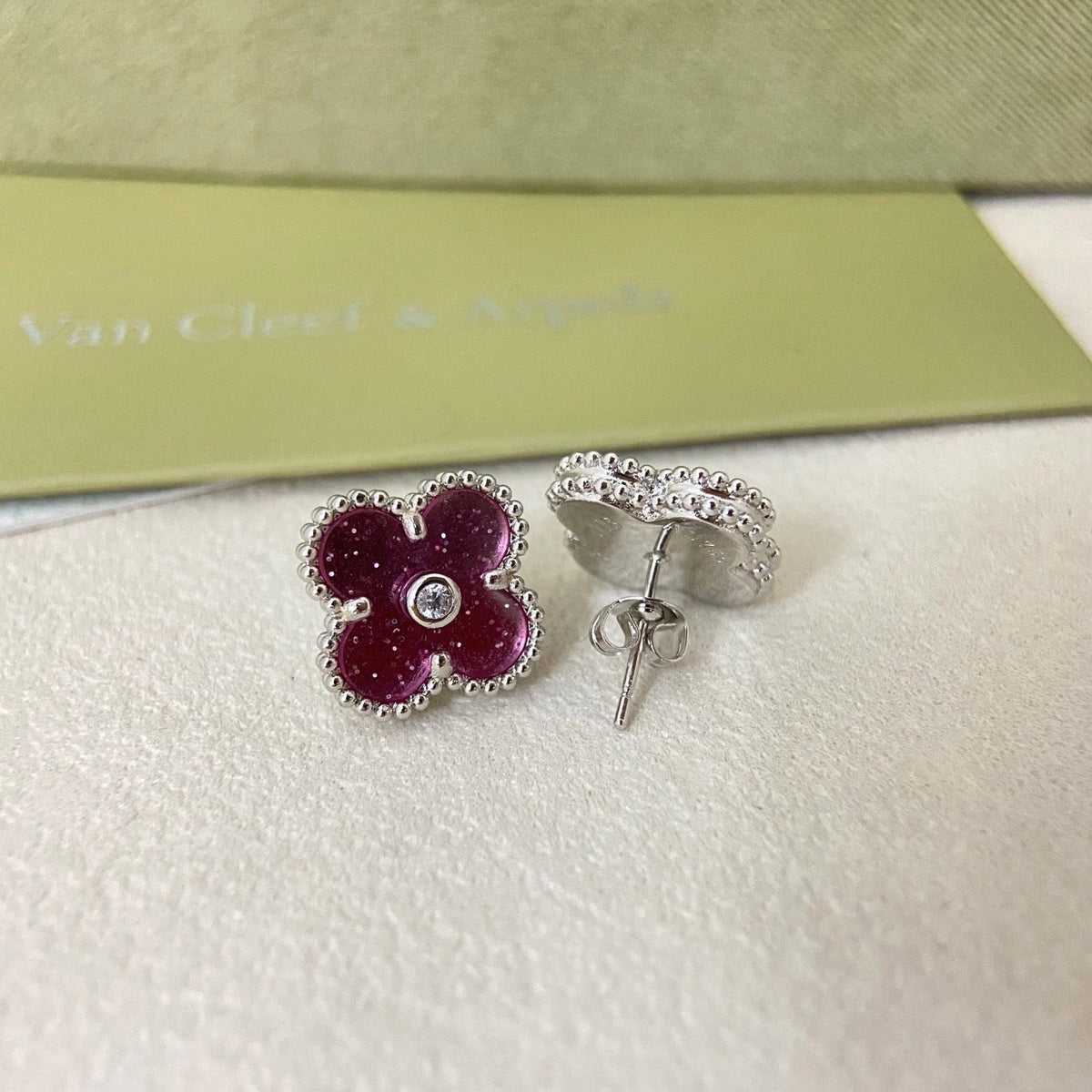 [⭐Mirelle]2026 NEW  CLOVER 1 MOTIFPINK ENAMEL STUD EARRINGS WITH DIAMONDS