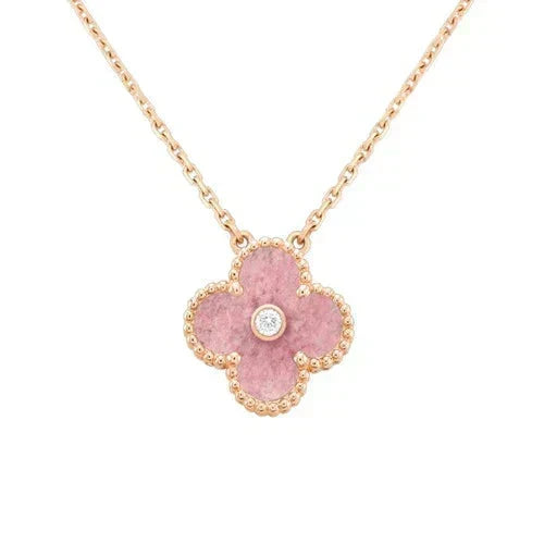 [⭐Mirelle]CLOVER 15MM DIAMOND RHODONITE NECKLACE