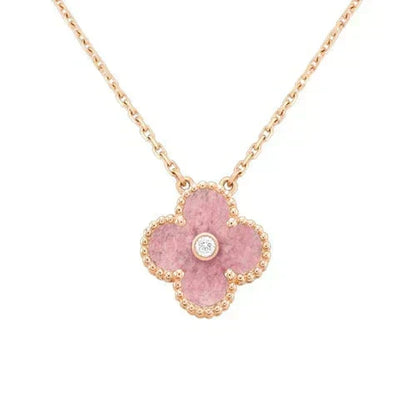 [⭐Mirelle]CLOVER 15MM DIAMOND RHODONITE NECKLACE