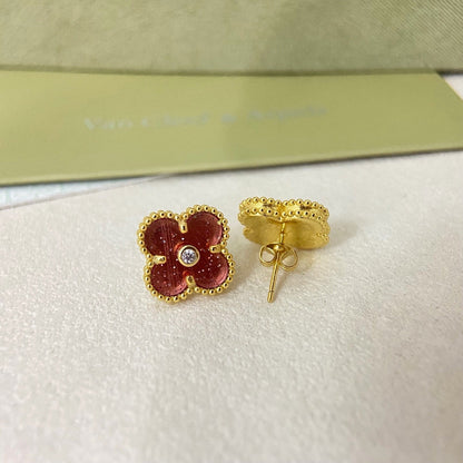 [⭐Mirelle]2026 NEW  CLOVER 1 MOTIFPINK ENAMEL STUD EARRINGS WITH DIAMONDS