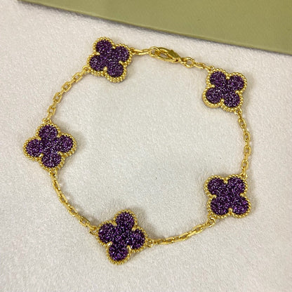 [⭐Mirelle]NEW PURPLE SAND-GOLD FOUR-LEAF CLOVER 5-FLOWER BRACELET