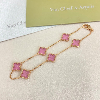 [⭐Mirelle]2026 NEW CLOVER 6 MOTIF BUBBLE PINK ENAMEL BRACELET
