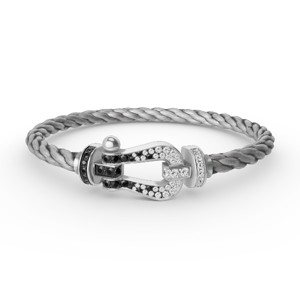 [⭐Mirelle]FORCE LARGE HORSESHOE BLACK WHITE DIAMOND BRACELET SILVER