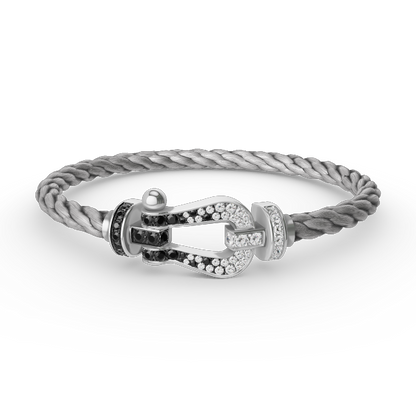 [⭐Mirelle]FORCE LARGE HORSESHOE BLACK WHITE DIAMOND BRACELET SILVER