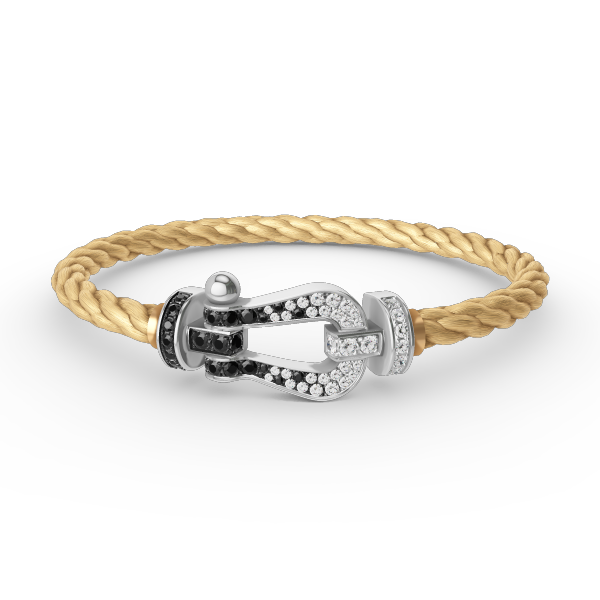 [⭐Mirelle]FORCE LARGE HORSESHOE BLACK WHITE DIAMOND BRACELET SILVER