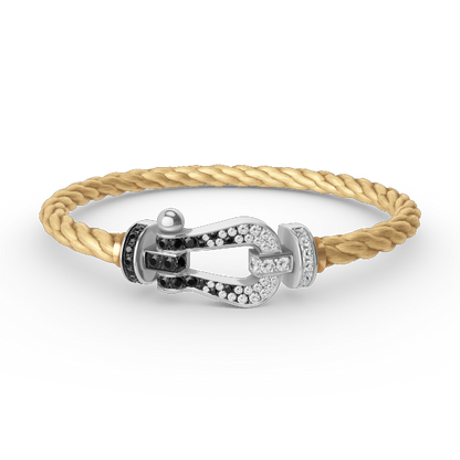 [⭐Mirelle]FORCE LARGE HORSESHOE BLACK WHITE DIAMOND BRACELET SILVER