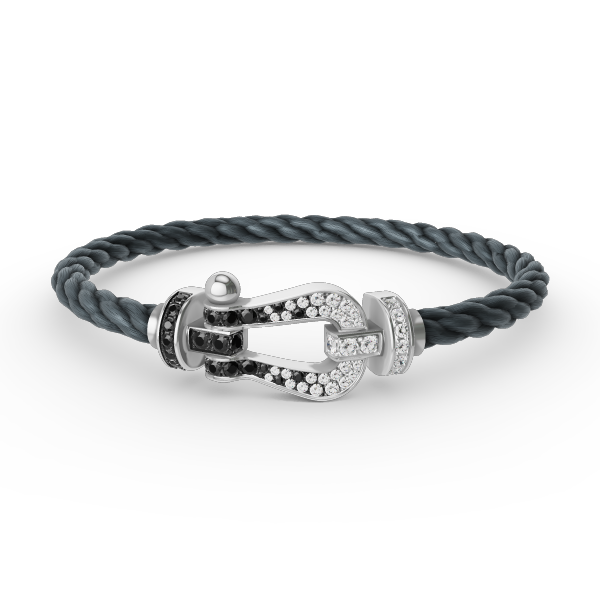 [⭐Mirelle]FORCE LARGE HORSESHOE BLACK WHITE DIAMOND BRACELET SILVER