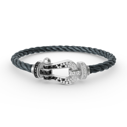 [⭐Mirelle]FORCE LARGE HORSESHOE BLACK WHITE DIAMOND BRACELET SILVER