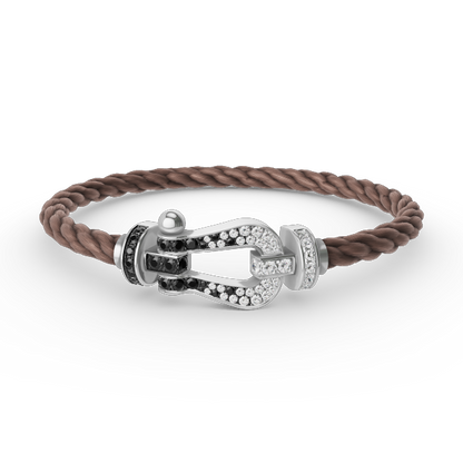 [⭐Mirelle]FORCE LARGE HORSESHOE BLACK WHITE DIAMOND BRACELET SILVER