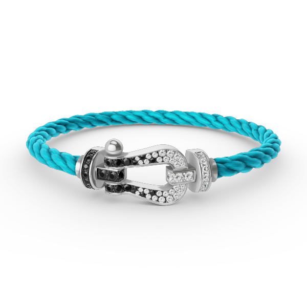 [⭐Mirelle]FORCE LARGE HORSESHOE BLACK WHITE DIAMOND BRACELET SILVER