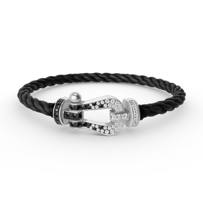 [⭐Mirelle]FORCE LARGE HORSESHOE BLACK WHITE DIAMOND BRACELET SILVER