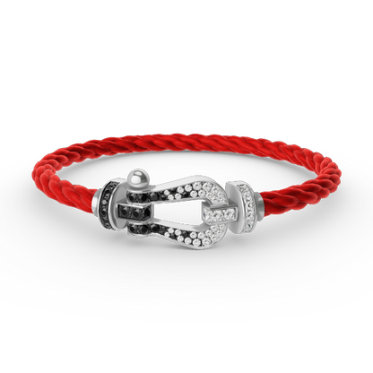 [⭐Mirelle]FORCE LARGE HORSESHOE BLACK WHITE DIAMOND BRACELET SILVER