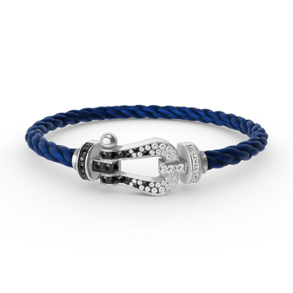 [⭐Mirelle]FORCE LARGE HORSESHOE BLACK WHITE DIAMOND BRACELET SILVER
