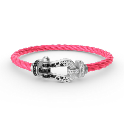 [⭐Mirelle]FORCE LARGE HORSESHOE BLACK WHITE DIAMOND BRACELET SILVER