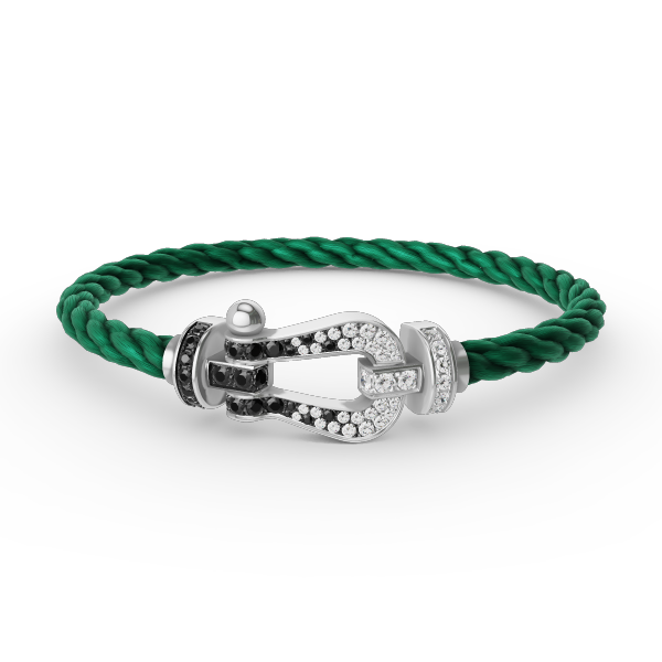 [⭐Mirelle]FORCE LARGE HORSESHOE BLACK WHITE DIAMOND BRACELET SILVER