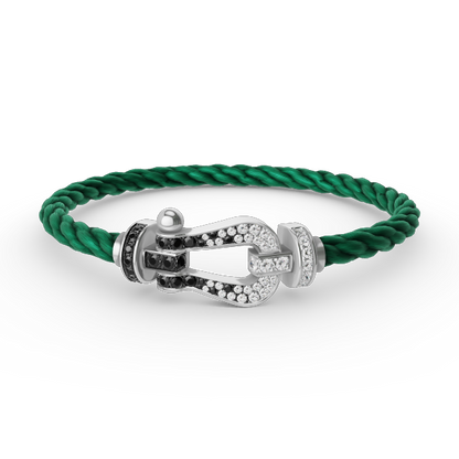 [⭐Mirelle]FORCE LARGE HORSESHOE BLACK WHITE DIAMOND BRACELET SILVER