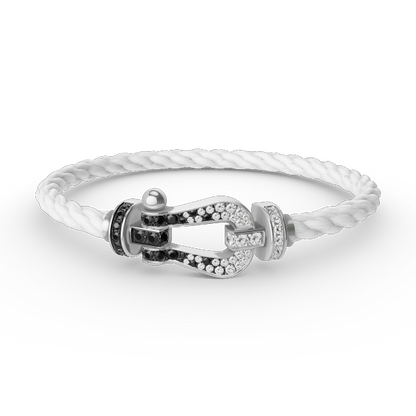 [⭐Mirelle]FORCE LARGE HORSESHOE BLACK WHITE DIAMOND BRACELET SILVER
