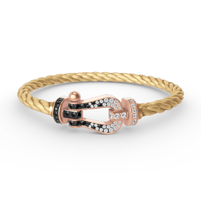 [⭐Mirelle]FORCE LARGE HORSESHOE BLACK WHITE DIAMOND BRACELET ROSE GOLD