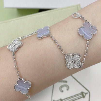 [⭐Mirelle] CLOVER 5 MOTIF PURPLE CHALCEDONY BRACELET COLLECTION