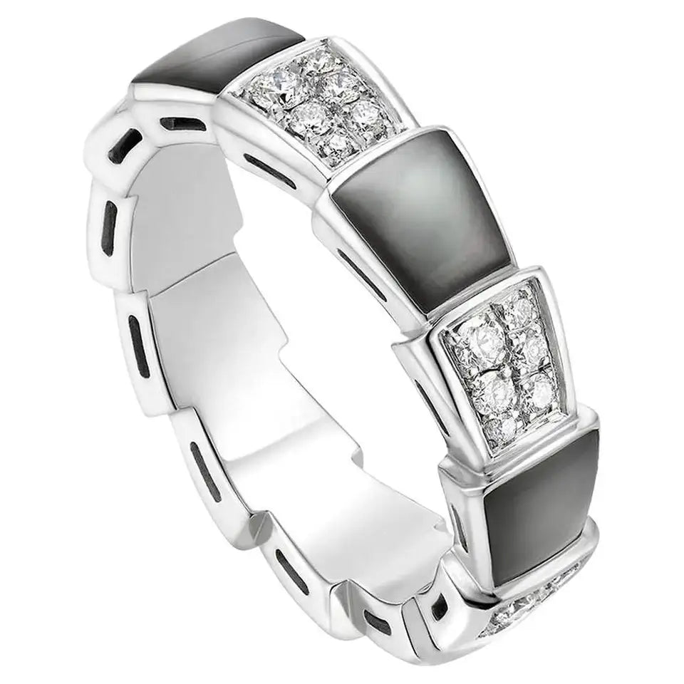 [⭐Mirelle]SERPENTI RING SILVER DIAMOND BLACK MOP 4MM