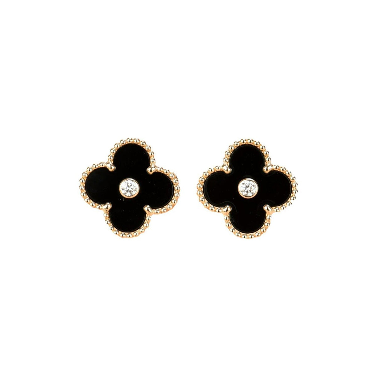 [⭐Mirelle]CLOVER MEDIUM 1 MOTIFS ONYX DIAMOND EARRINGS