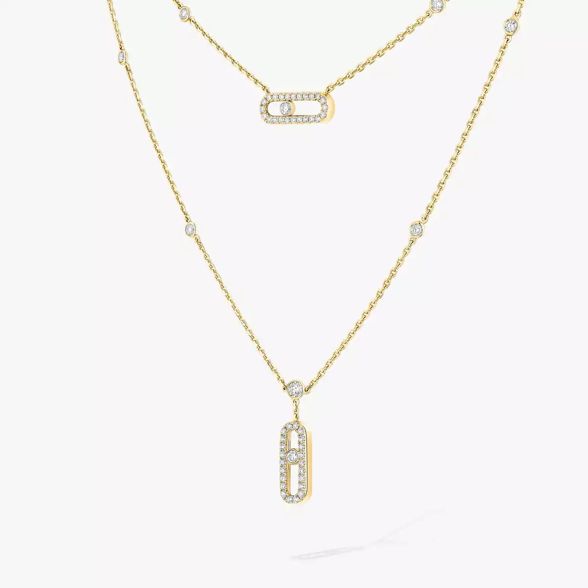 [⭐Mirelle]2 Rows Rose Gold Diamond Pave_ Necklace Move Uno