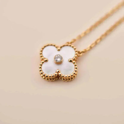 [⭐Mirelle]CLOVER 15MM DIAMOND WHITE FRITILLARIA NECKLACE