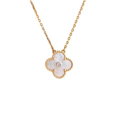 [⭐Mirelle]CLOVER 15MM DIAMOND WHITE FRITILLARIA NECKLACE
