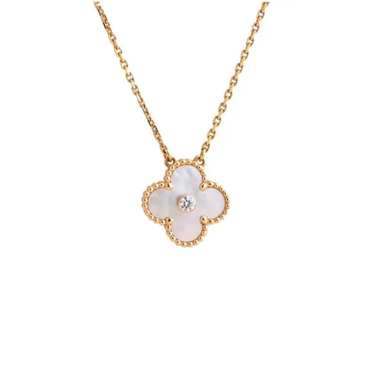 [⭐Mirelle]CLOVER 15MM DIAMOND WHITE FRITILLARIA NECKLACE