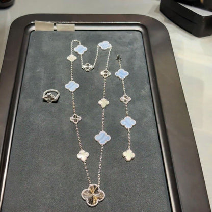 [⭐Mirelle]DETACHABLE CLOVER 15(11+4) FLOWER SILVER NECKLACE SET
